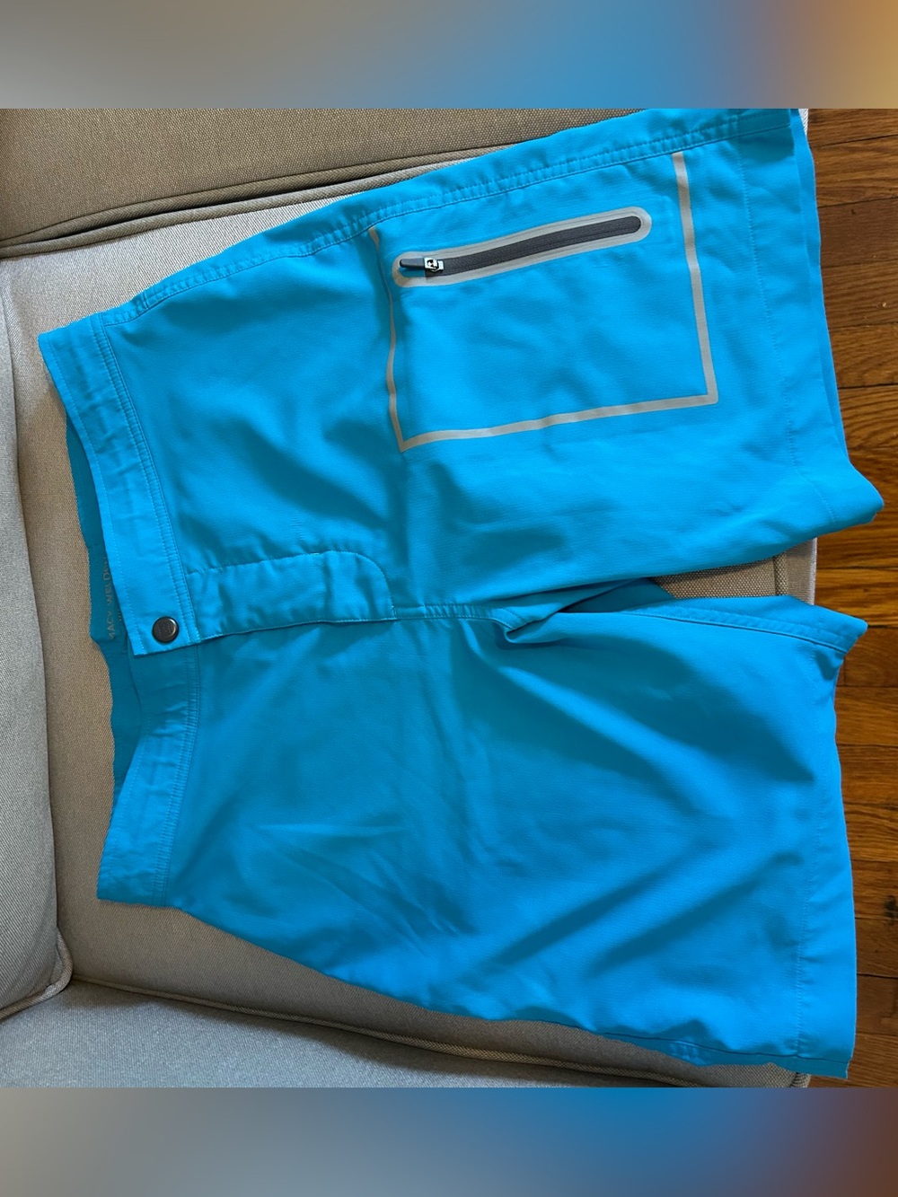 Mack Weldon Turquoise Blue Swim Shorts with Logo Waistband